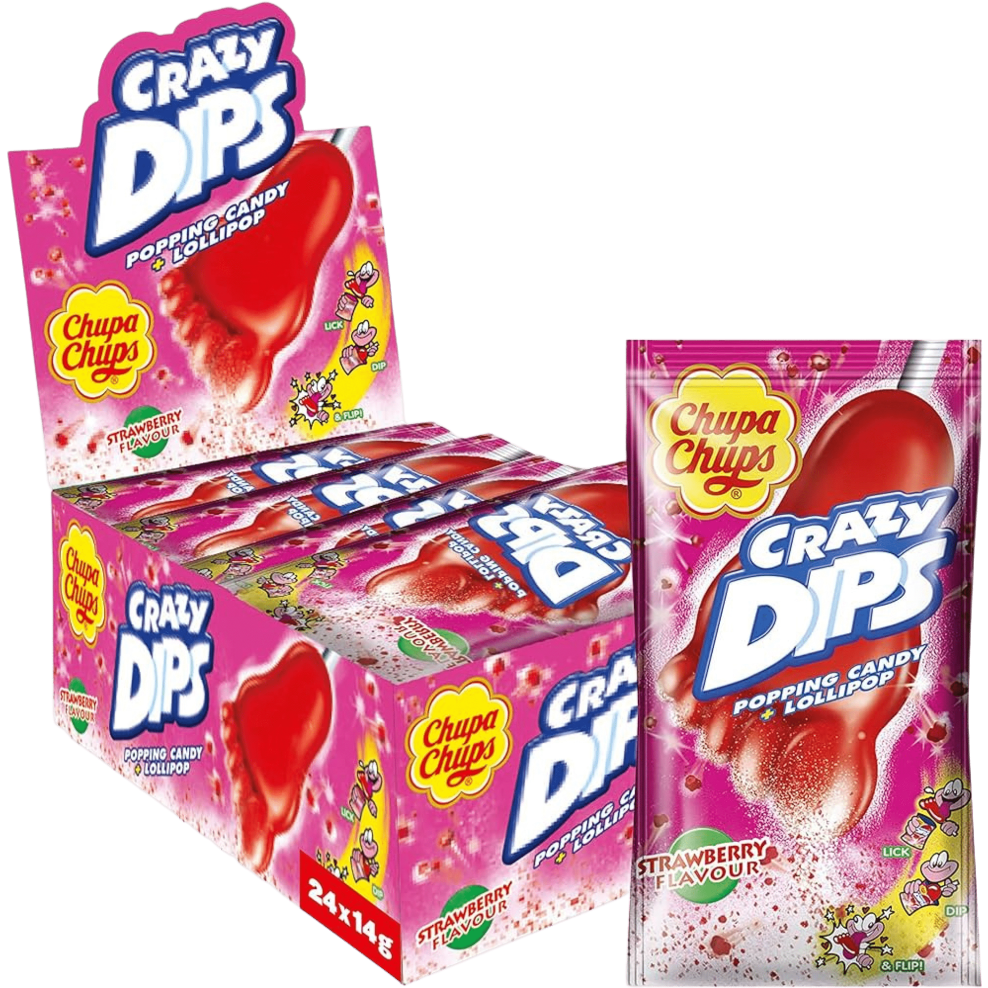 Chupa Chups Crazy Dips Strawberry - 24 stk - Nammi.net