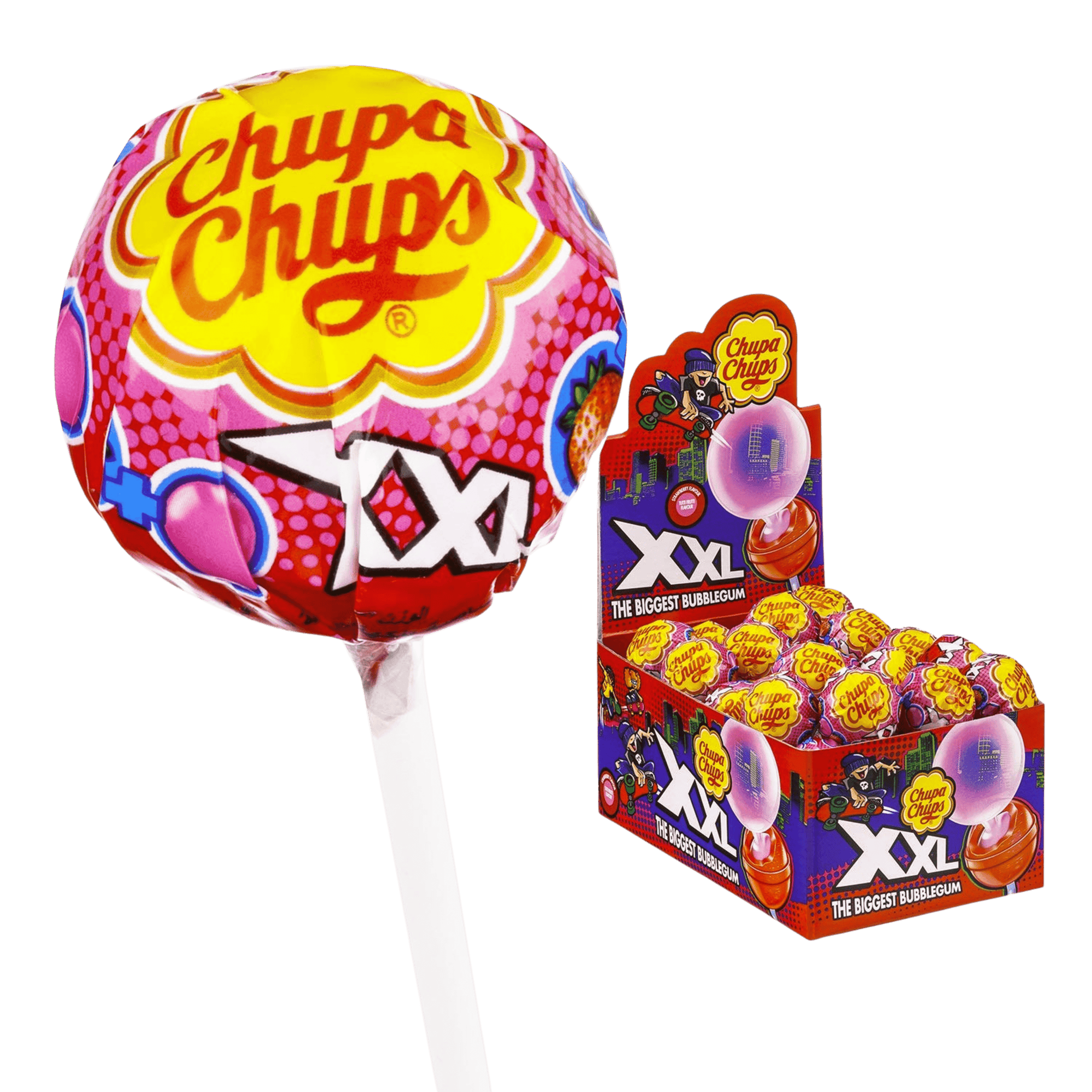 Chupa Chups XXL Bubblegum Filled Fruit Lollipops Candy - 25 stk - Nammi.net